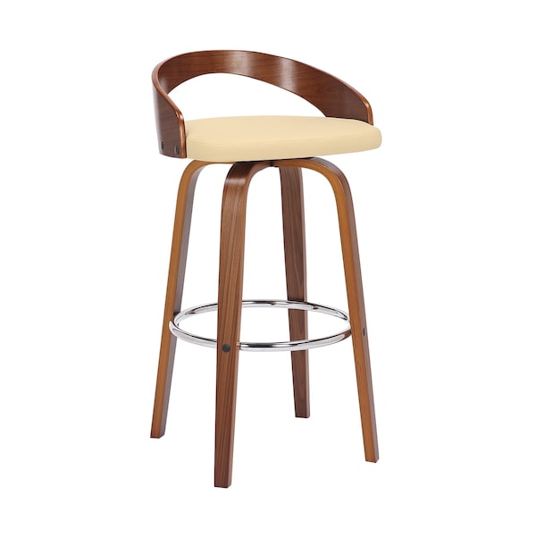 Armen Living Sonia 30" Bar Height Swivel Cream Faux Leather and Walnut Wood Bar Stool LCSOBACRWA30 - main